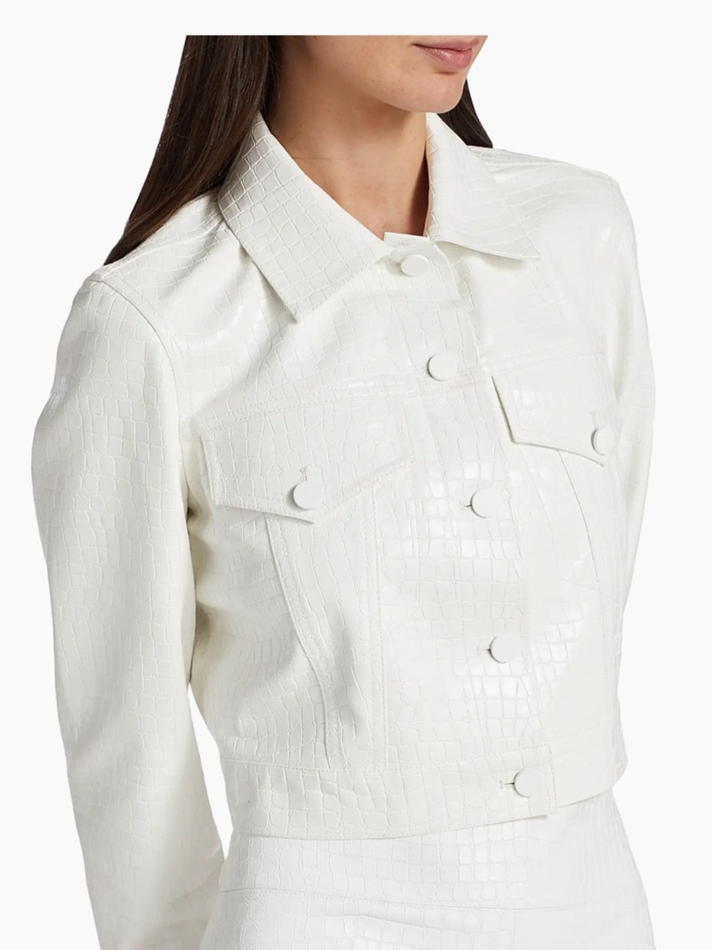 Alice + Olivia White Croc-Embossed Jean Jacket